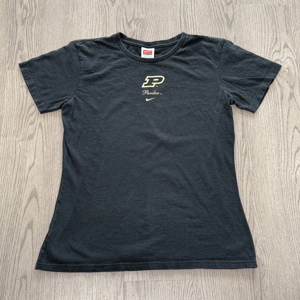 Y2K 2000s Nike Team Purdue University Fitted Tee Black Womensโ Lrg Center Swoosh